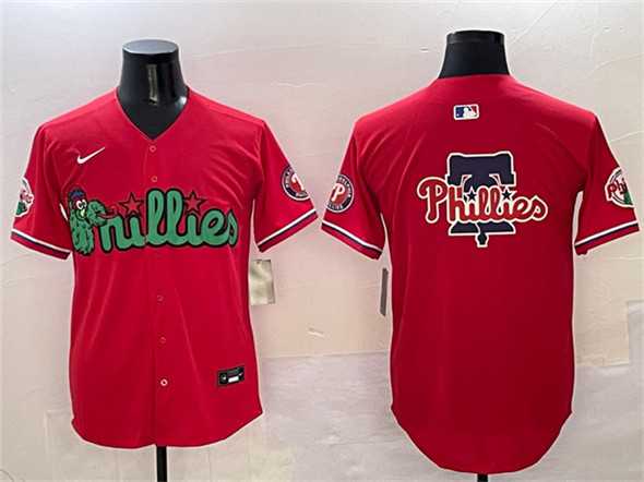 Mens Philadelphia Phillies Team Big Logo Red Phanatic Limited Stitched Jersey